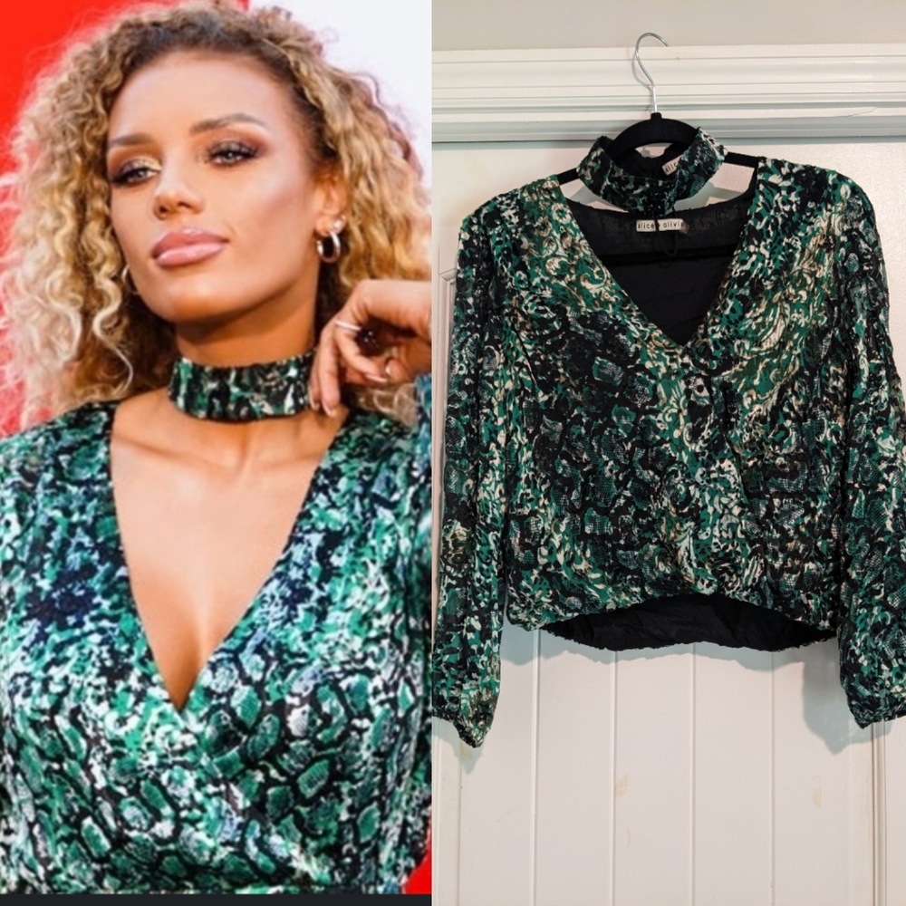 Alice + Olivia Devore Faux Wrap Animal Print Top Sz M